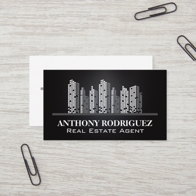 Carte De Visite Ville Skyline | Immobilier (Devant/Arrière en situation)