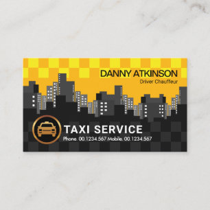 Carte De Visite Ville Skyline Taxi jaune Case à cocher Chauffeur d