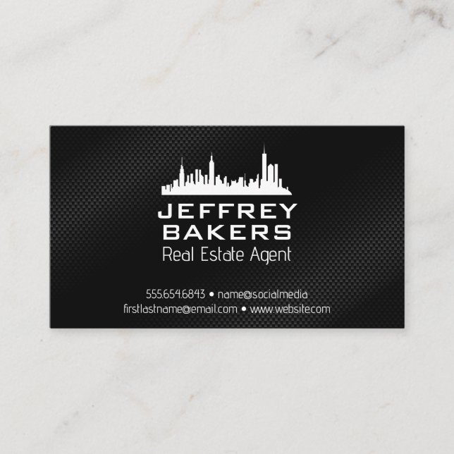 Carte De Visite Ville Skyline | Texture noire (Devant)