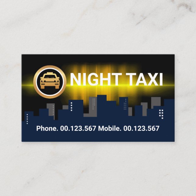 Carte De Visite Ville Sombre Silhouette Nuit Shift Taxi Driver (Devant)