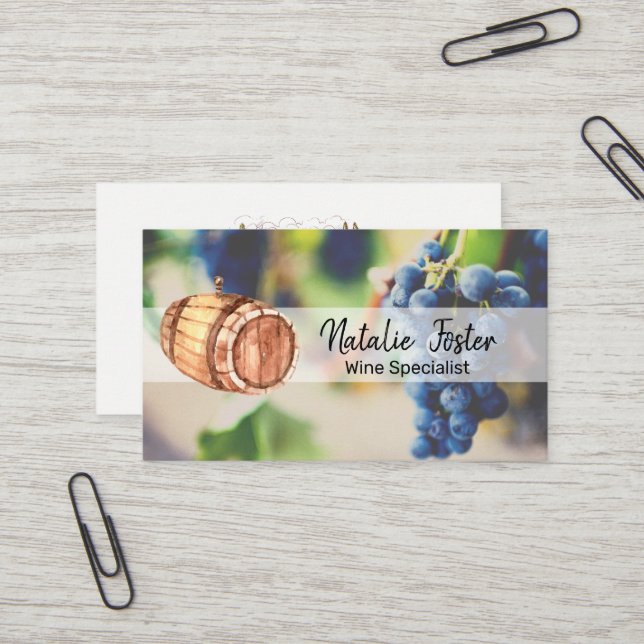 Carte De Visite Vin Barrel et domaine viticole (Devant/Arrière en situation)