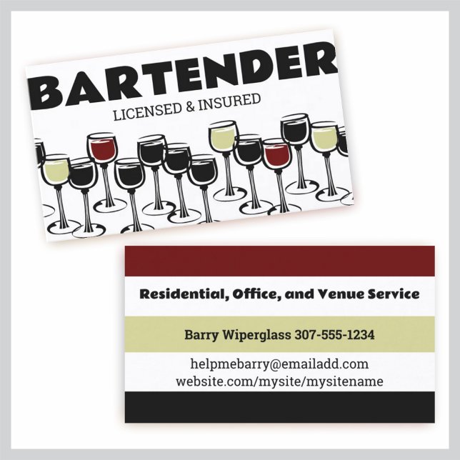 Carte De Visite vin blanc rouge lunettes de dégustation bartender  (Créateur téléchargé)
