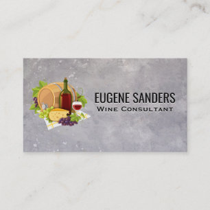 Carte De Visite Vin Bouteille Verre Raisins et fromage