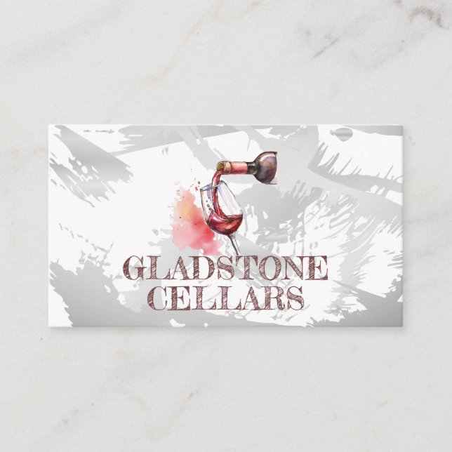 Carte De Visite Vin de bouteille coulant dans le verre | Aquarelle (Devant)