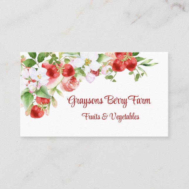 Carte De Visite Vin de fraise à l'aquarelle luxuriante aux fleurs (Devant)