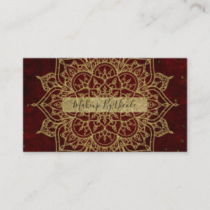 Carte De Visite Vin profond Rouge Mandala & Gold Glam Moderne Chic