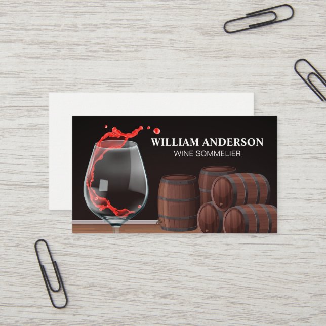 Carte De Visite Vin rouge éclaboussé | Barils (Devant/Arrière en situation)