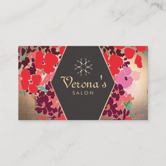 Carte De Visite Vinatge Gold Floral Hair Salon Ciseaux (Devant)