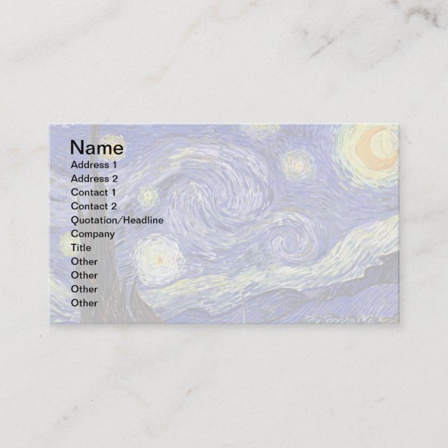 Carte De Visite Vincent Van Gogh - Le Starry Night Fine Art (Devant)
