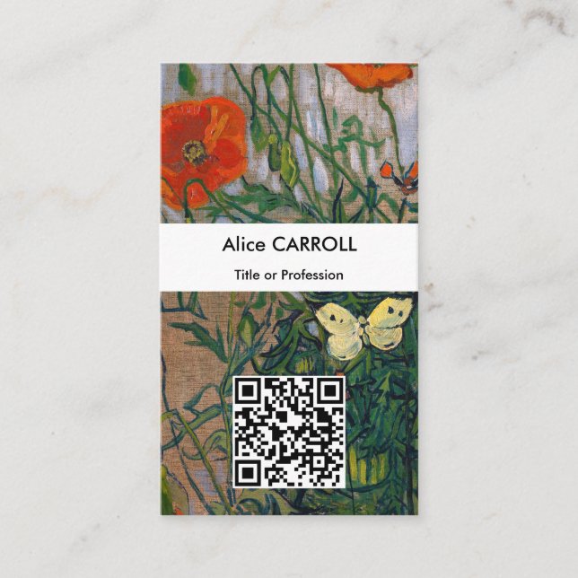 Carte De Visite Vincent van Gogh - Papillons & Poppies - Code QR (Devant)