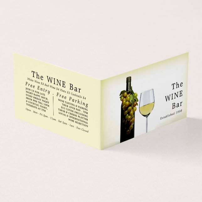 Carte De Visite Vins & raisins blancs, Bar à vins / Vin, Détail (Extérieur)