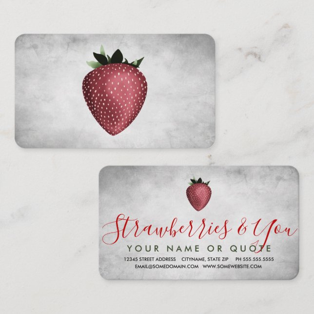 carte de visite vintage aux fraises (Devant / Derrière)