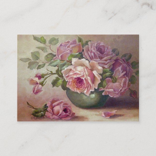 Carte De Visite Vintage, Belles roses roses roses, Personnalisé (Devant)