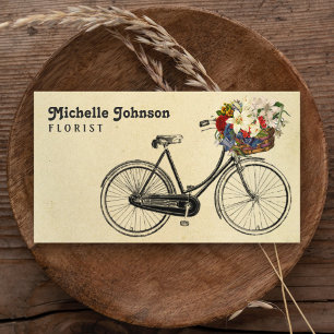Carte De Visite Vintage Bicyclette Française Fleurs Mignonnes   Fl