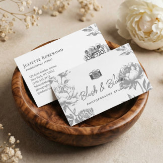 Carte De Visite Vintage Camera Chic Hand Drawn Floral Photographer