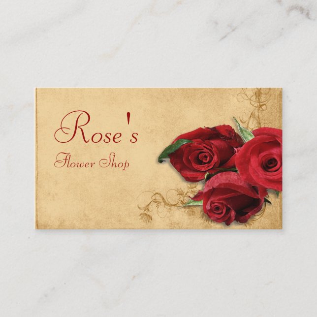 Carte De Visite Vintage Caramel fleuriste Brown et Rose (Devant)