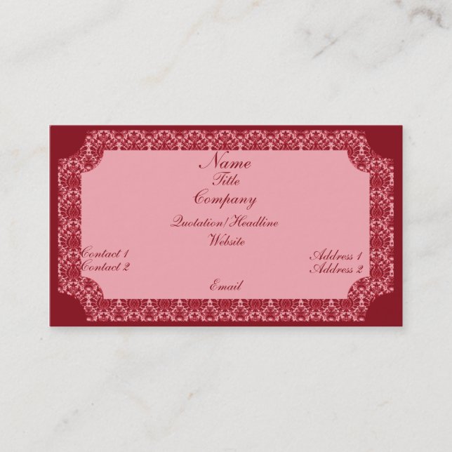 Carte de visite vintage Damask, rose (Devant)