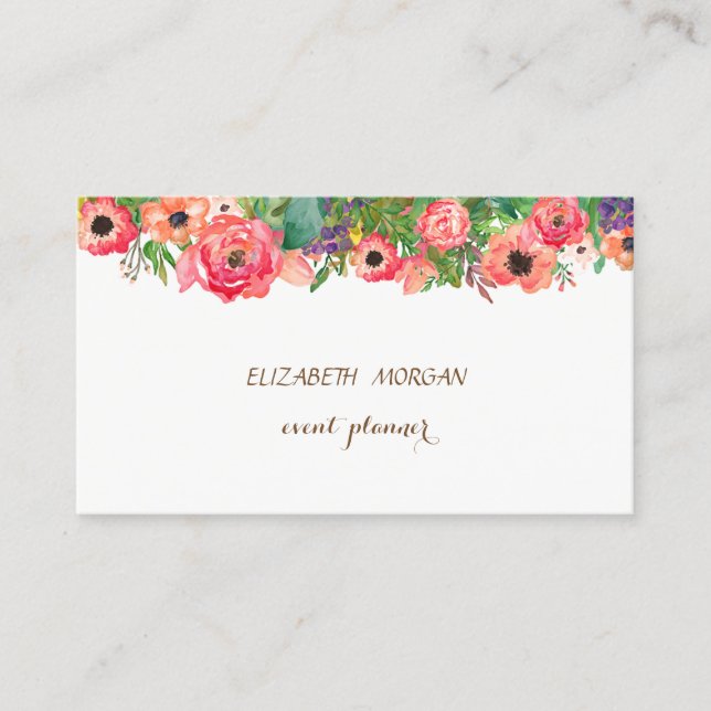 Carte De Visite Vintage, Élégant, Fleurs (Devant)