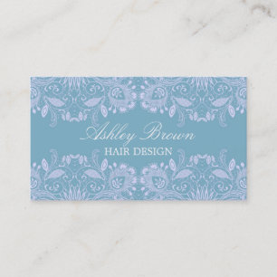 Carte de visite vintage en dentelle bleue et blanc
