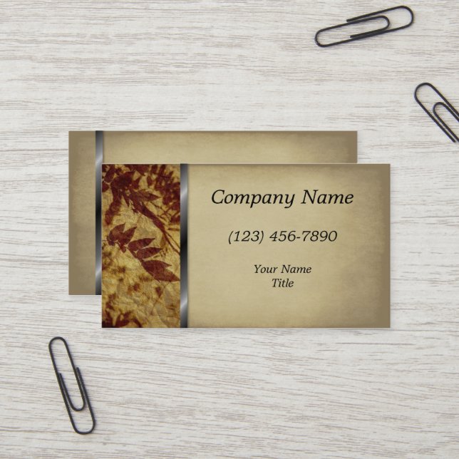 Carte De Visite Vintage feuille Batik Faux Suede (Devant/Arrière en situation)