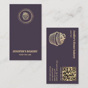 Carte De Visite Vintage feuille d'or cupcake boulangerie code QR