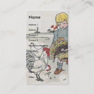 Carte De Visite Vintage fille aux poulets