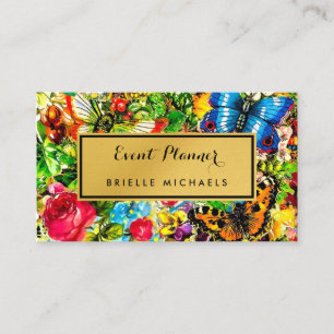 Carte De Visite Vintage Floral Elegant Faux Gold Event Planner