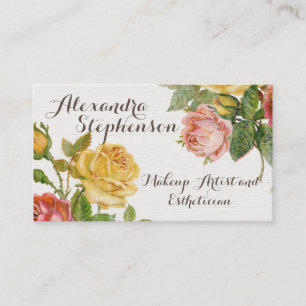 Carte De Visite Vintage Floral Whitewash Rose Beauté Salon Mode