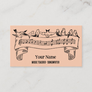 Carte De Visite Vintage Line Art Birds Music Notes Customisées