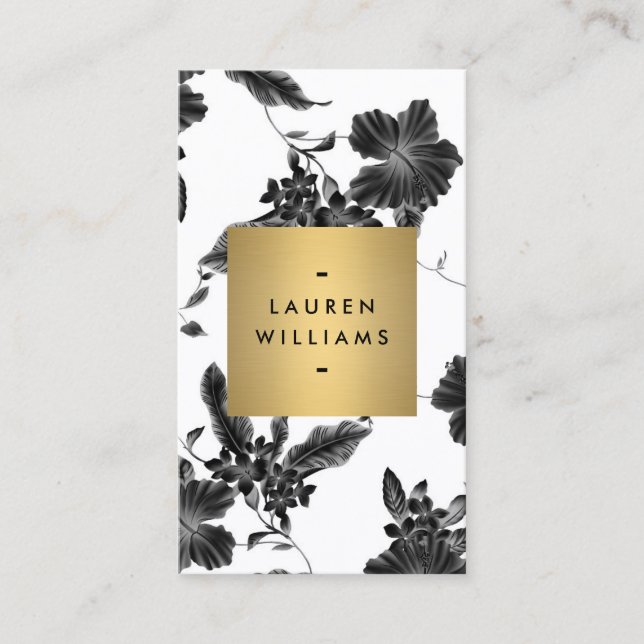 Carte De Visite Vintage modèle floral noir vertical (Devant)
