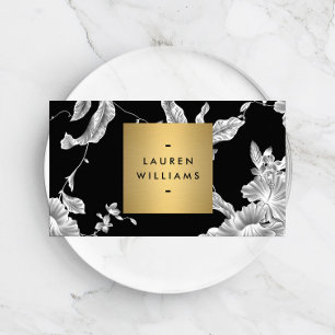 Carte De Visite Vintage motif floral noir et blanc