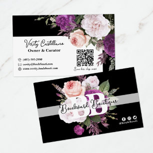 Carte De Visite Vintage noir & blanc Floral Chic Boutique QR Code