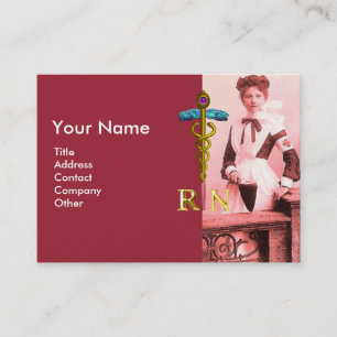 Carte De Visite VINTAGE NURSE et Gold Caduceus