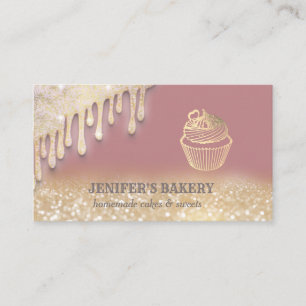 Carte De Visite Vintage or glittery mignonne cupcake boulangerie