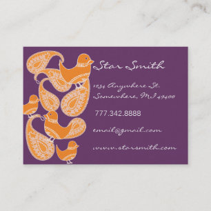 Carte De Visite Vintage Paisley Cute Birdies Orange et Plum