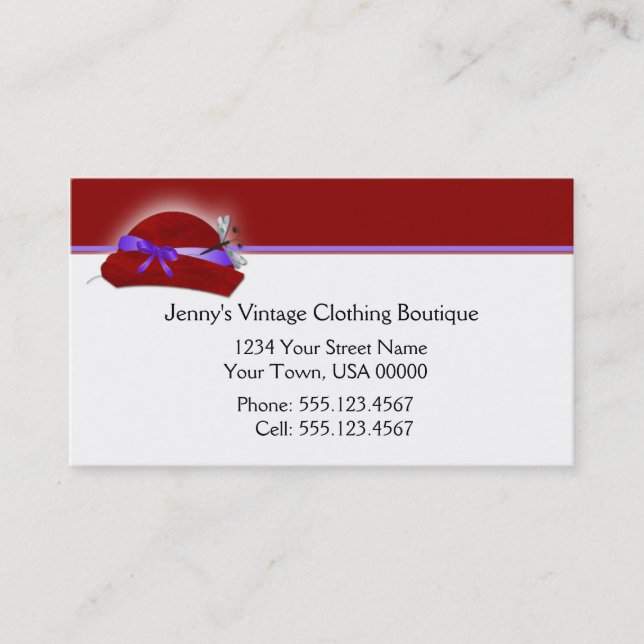 Carte de visite vintage pourpre rouge (Devant)
