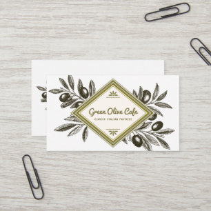 Carte De Visite Vintage Rustic Olive Branches Restaurant Frame