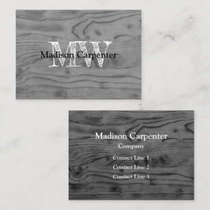 Carte De Visite Vintage rustique gris bois brûlé Carpenter Monogra