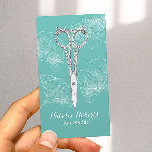Carte De Visite Vintage Scissor Ginkgo Feuille Hair Styliste Turqu