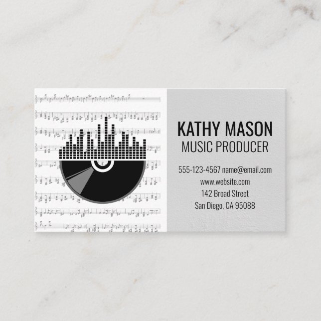 Carte De Visite Vinyle | Notes musicales | Producteur de musique (Devant)