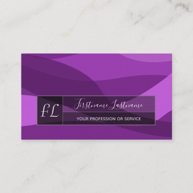 Carte De Visite Violet abstrait vagues gris rectangles monogramme (Devant)