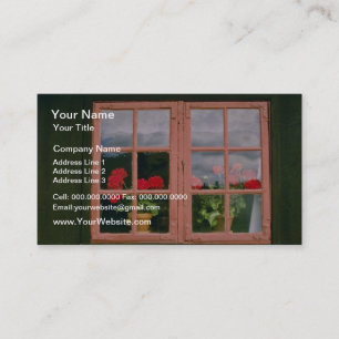 Carte De Visite Violet Geraniums Dans La Fenêtre D'Un Ho Traditio