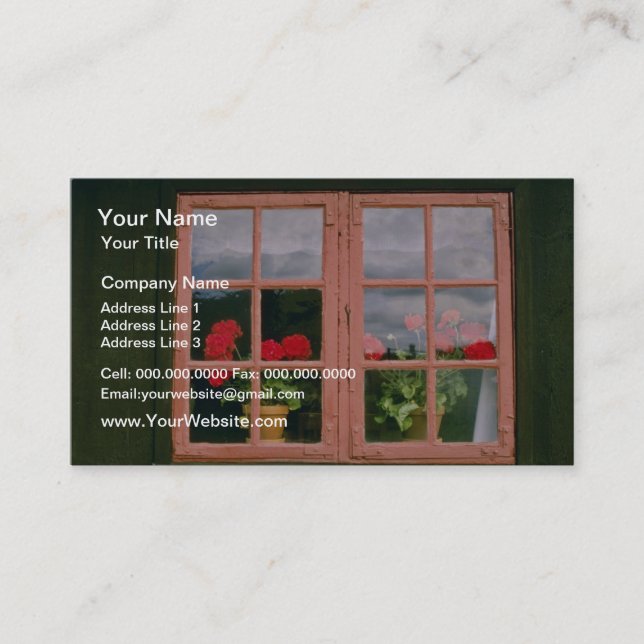 Carte De Visite Violet Geraniums Dans La Fenêtre D'Un Ho Tradition (Devant)