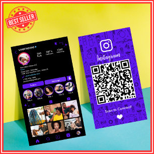 Carte De Visite Violet Instagram de salon   Social Media QR Code