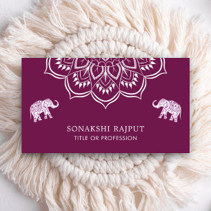 Carte De Visite Violet Mandala Elephants Indien