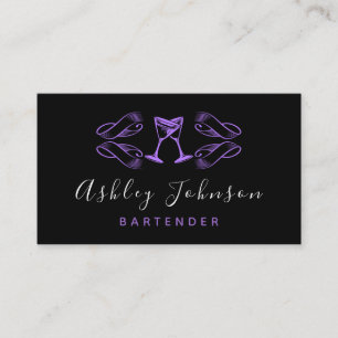 Carte De Visite Violet Martini Lunettes Night Club Bar Bartender