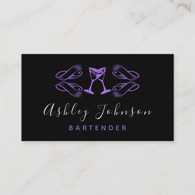 Carte De Visite Violet Martini Lunettes Night Club Bar Bartender (Devant)