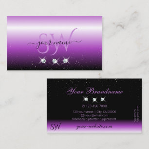 Carte De Visite Violet noir Ombre étincelant Bijoux Initiales tend