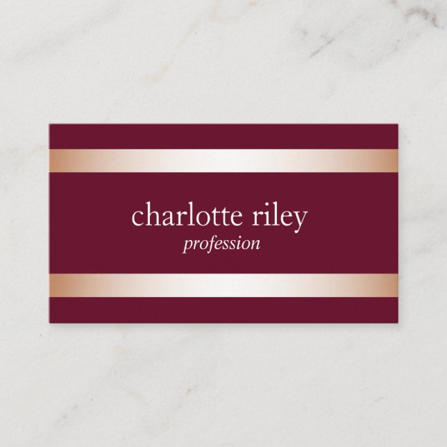 Carte De Visite Violet | Rose moderne Gold Stripes élégant (Devant)