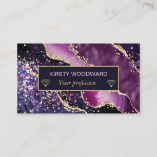 Carte De Visite Violet & Rose & Paillettes de Faux Or Agate 
